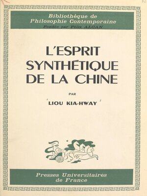 cover image of L'esprit synthétique de la Chine
